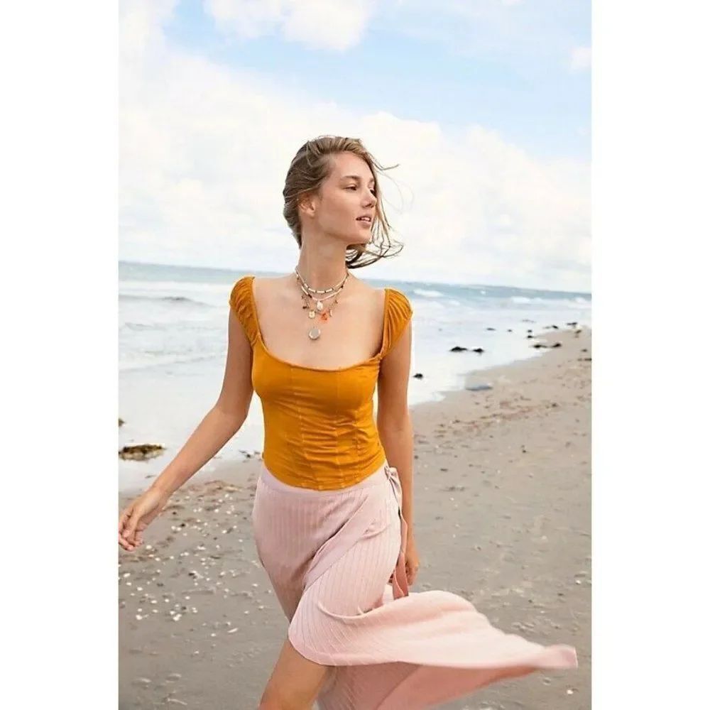 NEW FREE PEOPLE Sz L UNDER SUN WRAP SKIRT RIBBED MIDI SKIRT In PINK